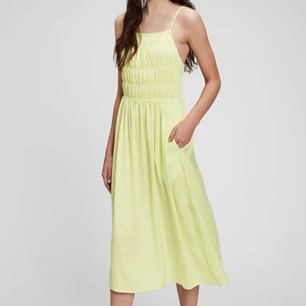 NWT - GAP Smooth Woven Smocked Halter "Citron Yellow" Midi Dress - Size XL Tall